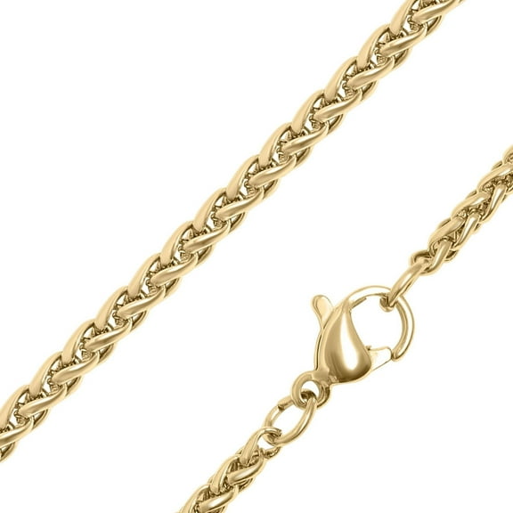 Spiga Wheat Chain Gold PVD Plate 316L Stainless Steel Necklace 2.4mm