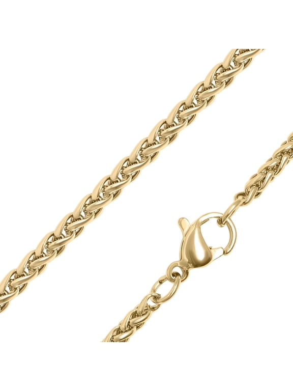 Spiga Wheat Chain Gold PVD Plate 316L Stainless Steel Necklace 2.4mm