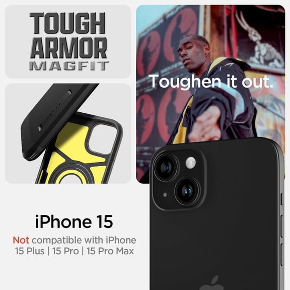 Spigen Tough Armor Magfit Designed For 15 Case (2023) [kickstand] [military-grade Protection] Compatible With Magsafe - Black