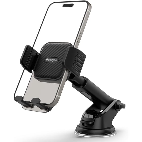 Spigen Universal Car Phone Holder, Dashboard Windshield Mount with 360 Rotating Head, Telescopic Arm, One-Hand Operation for iPhone 17/16/15, Samsung Galaxy S26/S25, Google Pixel 10, and More
