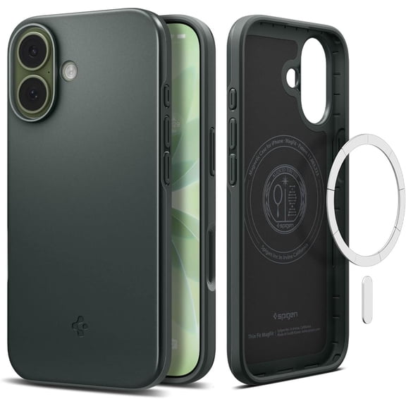 Spigen for iPhone 17 Case Thin Fit MagFit [TPU Covered Camera Control] [Compatible with MagSafe] - Abyss Green