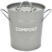 Spigo Steel Kitchen Compost Bin With Vented Charcoal Filter and Bucket, Grey, 1 Gallon