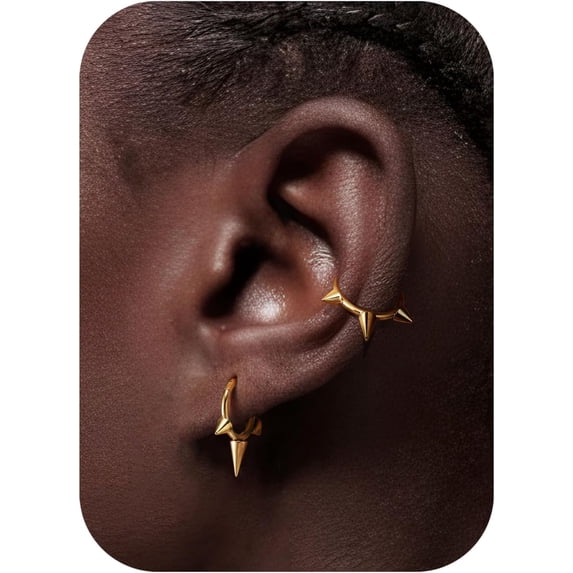 Spike 16G Septum Rings - 316L Stainless Steel Nose Rings Hoops for Women Men Helix Piercing Jewelry Tragus Daith Conch Cartilage Hoop Earring 14K Gold Plated/Silver 8 mm/10 mm