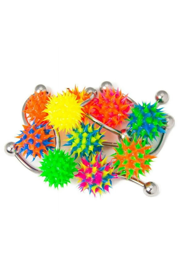 Spike Belly Button Rings Silicone Bottom Balls Multi-Color 6pc 14g