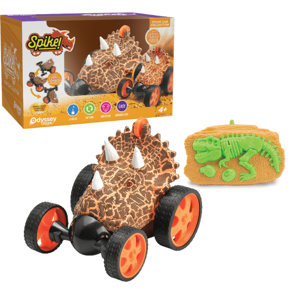 Spike LED Dinosaur RC Car with Remote Control, Light Up Stunt Vehicle with Tumbling Action, Age 4+