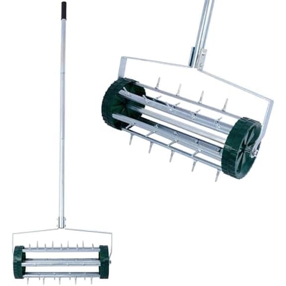 Spike Lawn Aerator, 17inch Heavy Duty Rolling Lawn Aerator, Garden Yard Rotary Push Lawn Aeration with Steel Handle$$Garden &