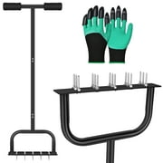 Spike Lawn Air Aerator Manual Tool Grass Aeration Aerating Tool with 15 Spikes T-Handle Pre-Assembled Grass Aerator Tools for Yard, Lawn Aeration, Garden Tool, Black