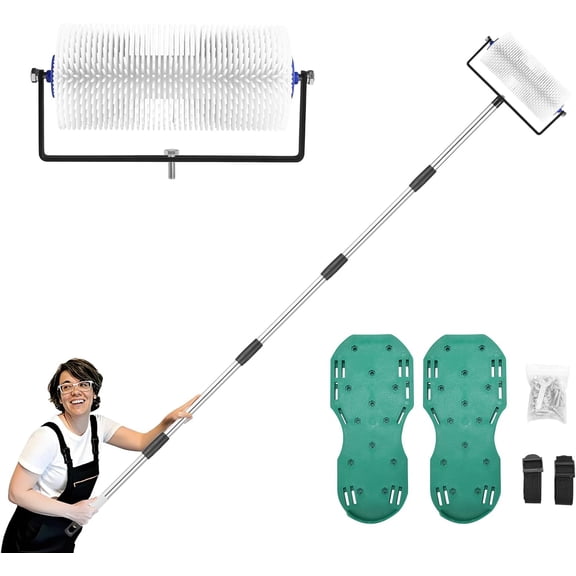 Spike Roller for Self Leveling Cement,9 Inch Screed Spiked Roller with 77'' Extension Pole  Self Leveling Concrete Tool Kit with Spike Shoes for Epoxy Flooring & Cement Levelin