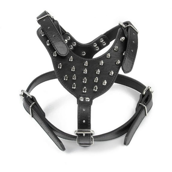 Spike Studded PU Dog Harness for Pitbull Terrier (Black)