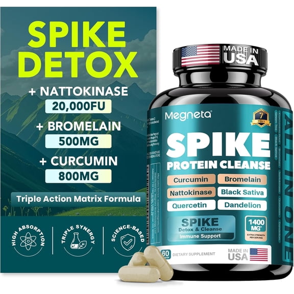 Spike Support - Nattokinase 20,000 FU/g, Bromelain 500mg & Curcumin 800mg Triple-Action Enzyme Complex with Quercetin & Dandelion Cardiovascular, Circulatory, Antioxidant & Immune Support