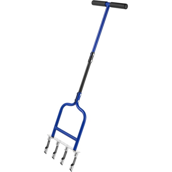 Spike Tine Fork Lawn Aerator - 4 Stainless Steel Cut Pipe Spikes Manual Gardening Hand Tool - Grass Dethatcher Aerator Lawn Tool with Solid Tines for Compacted Soil - Lawn Plugger Aerator.