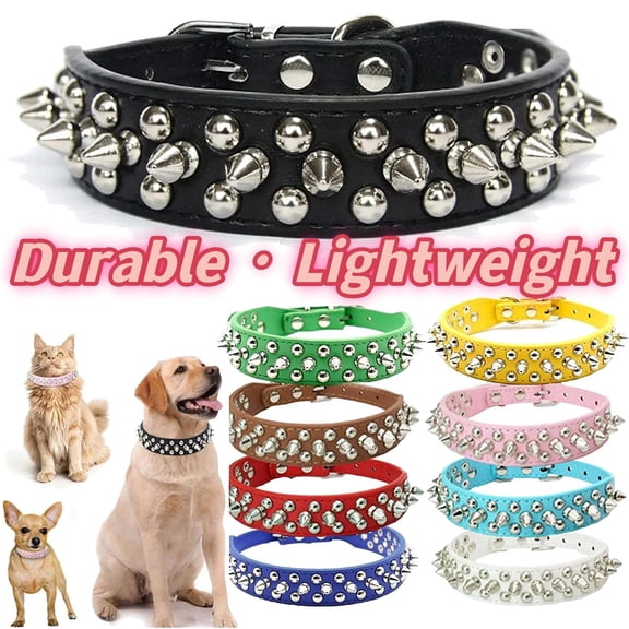 Spiked Cat Collar PU Leather, Adjustable Spike Collar for Small Medium Cats _ #12 _ Light Blue _ L - 16"-19"