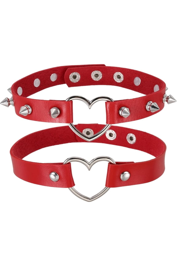 Spiked Chokers, Love Heart Chokers Collar Necklace Studded Rivets Gothic Punk Grunge Emo Pink -