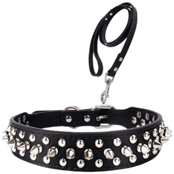 Spiked Dog Collar with Rivet Studs, Anti-Bite PU Leather Protective Collar for Puppies, Small, Medium, Large Dogs, Male Cats and Goats