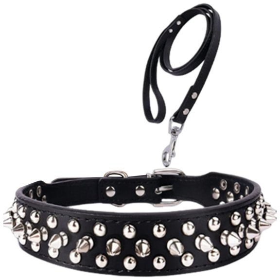 Spiked Collar for Dogs, PU Leather Rivet Studded Adjustable Puppy Collar, Male Dog and Cat Collar, XXS XS S Medium Large, Boy Spike Mushrooms Design