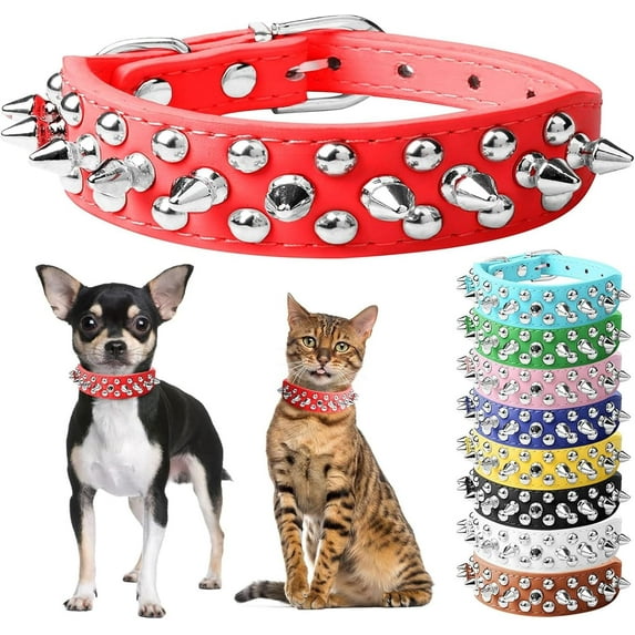 Spiked Dog Cat Collar Male Black Soft Leather Spike Puppy Collars Adjustable Mushroom Anti Bite Studded Dog Collars for Small Medium Large Dogs Chihuahua Yorkshire Pit Bull