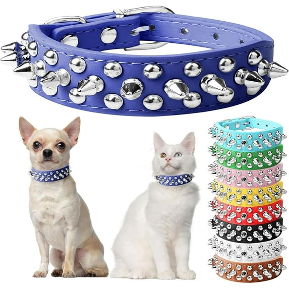 Spiked Dog Cat Collar Male Black Soft Leather Spike Puppy Collars Adjustable Mushroom Anti Bite Studded Dog Collars for Small Medium Large Dogs Chihuahua Yorkshire Pit Bull
