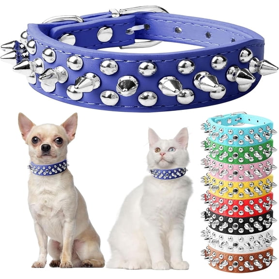 Spiked Dog Cat Collar Male Black Soft Leather Spike Puppy Collars Adjustable Mushroom Anti Bite Studded Dog Collars for Small Medium Large Dogs Chihuahua Yorkshire Pit Bull