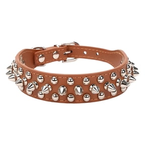 Spiked Dog Collar For Dogs Cats Pu Leather Chew Proof Spike Collar Metal Buckle Design For Small Medium Large Pets Like Frenchie (Coffee Xs)