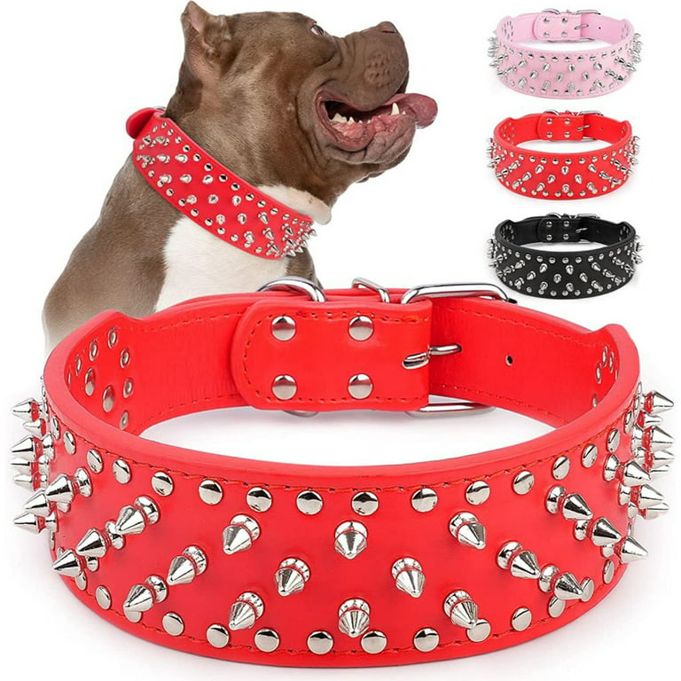 Spiked Dog Collar, Mushroom Rivet PU Leather Adjustable Wide Cat Dog  Collars, Durable Spike Studded Pet Collar for Small Medium Large Breed,  Bulldog Pugs Husky Rottweiler Red M 