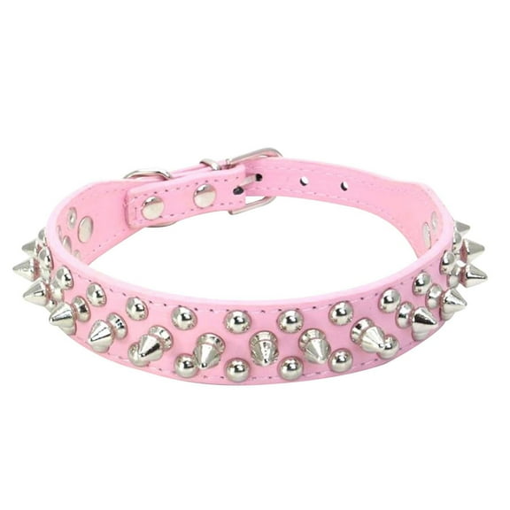 Spiked Dog Collar, Mushrooms Rivet Spike Anti-Bite Studded Protective Pet Neck PU Leather Puppy Collars for Small Medium Large Boy Dogs Male Cats Goat, Pink M