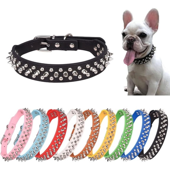 Spiked Dog Collar, Mushrooms Rivet Spike Anti-Bite Studded Protective Pet Neck PU Leather Puppy Collars for XXS XS Small Medium Large Boy Dogs Male Cats
