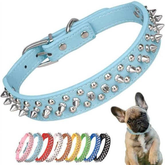 Spiked Dog Collar, Mushrooms Rivet Spike Anti-Bite Studded Protective Pet Neck PU Leather Puppy Collars for XXS XS Small Medium Large Boy Dogs Male Cats