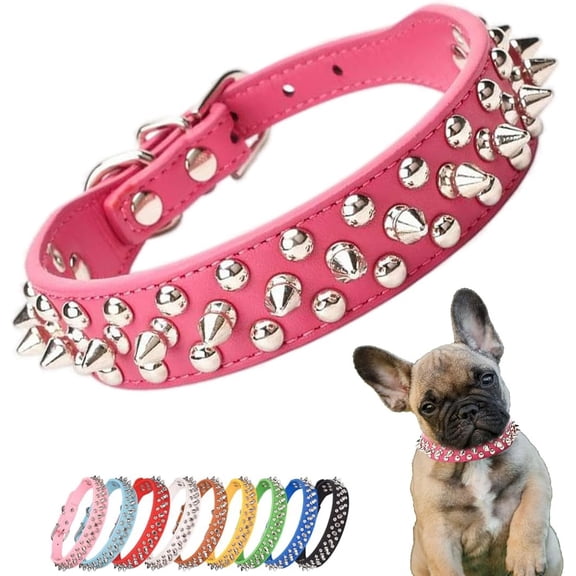 Spiked Dog Collar, Mushrooms Rivet Spike Anti-Bite Studded Protective Pet Neck PU Leather Puppy Collars for XXS XS Small Medium Large Boy Dogs Male Cats