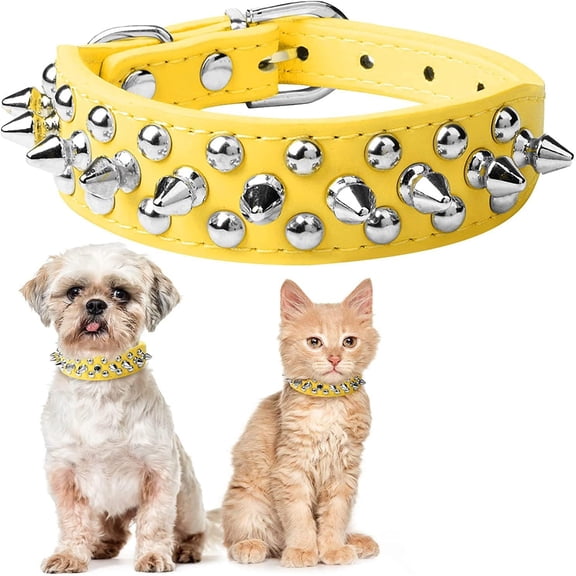 Spiked Dog Collar, Mushrooms Rivet Spike Anti-Bite Studded Protective Pet Neck Pu Leather Puppy Collars for XS Small Medium Large Boy Dogs Male Cats Goat (Black, S)