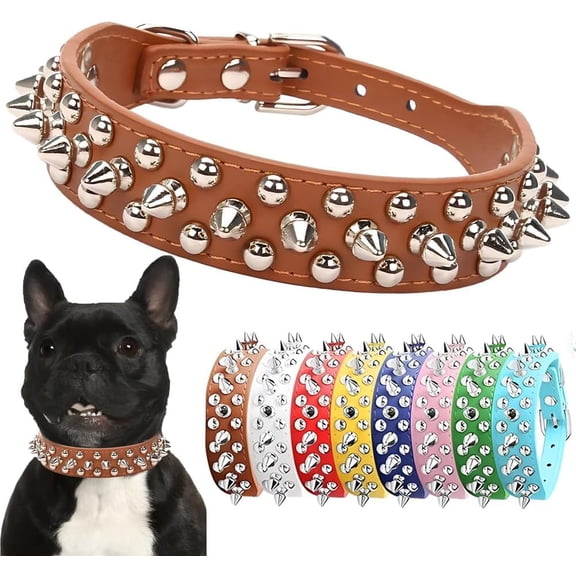 Spiked Dog Collar, Mushrooms Rivet Spike Anti-Bite Studded Protective Pet Neck Pu Leather Puppy Collars for XS Small Medium Large Boy Dogs Male Cats Goat (Black, S)
