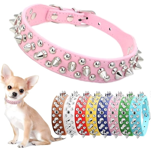 Spiked Dog Collar, Mushrooms Rivet Spike Anti-Bite Studded Protective Pet Neck Pu Leather Puppy Collars for XS Small Medium Large Boy Dogs Male Cats Goat (Black, S)