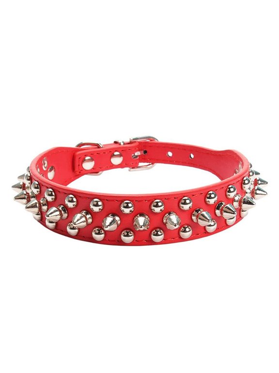 Spiked Dog Collar, Mushrooms Rivet Spike Anti-Bite Studded Protective Pet Neck Pu Leather Puppy Collars for Boy Dogs Male Cats Goat
