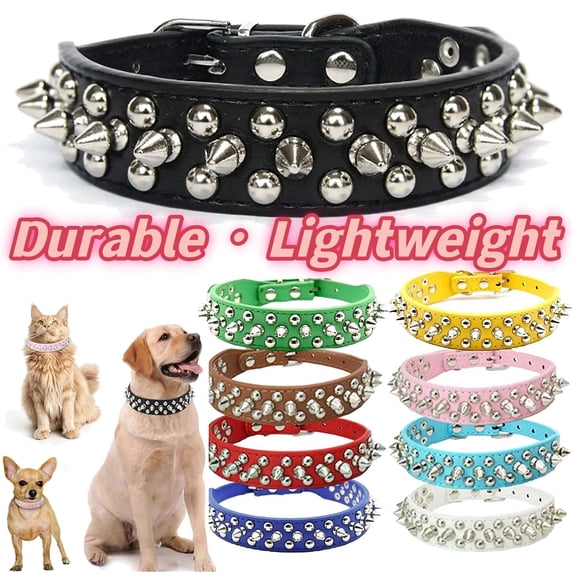 Spiked Dog Collar PU Leather, Adjustable Spike Collar for Small to Large Dogs _ #06 _ Coffee _ L - 16"-19"