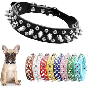 Spiked Dog Collar for Small Dogs Chew Proof Spike Collar for Dogs Cats PU Leather Studded Rivet Puppy Cat Collar for XXS Extra Small Medium Large Pets Like Frenchie Bulldog Chihuahua, Black XS