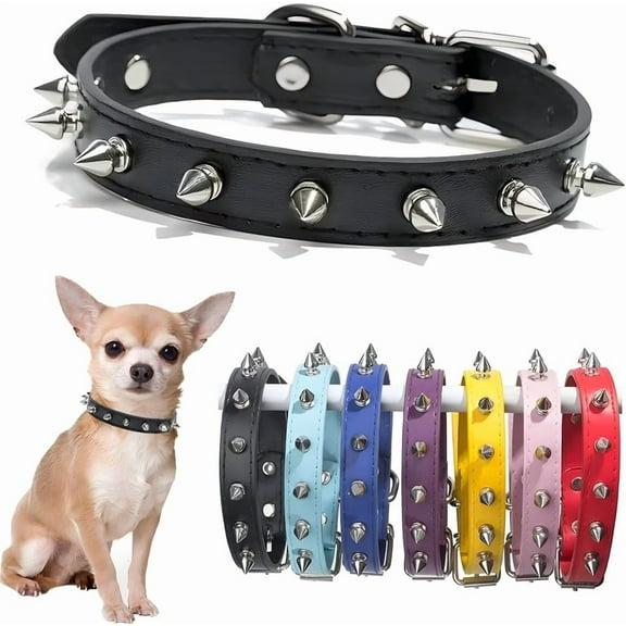 Spiked Dog Collar for Small Dogs PU Leather Spike Puppy Collar Anti Bite Rivet Studded Cat Collar for Kittens Extra Small Medium Pets Like Chihuahua Pug Pit Bull Bulldog 1Pack