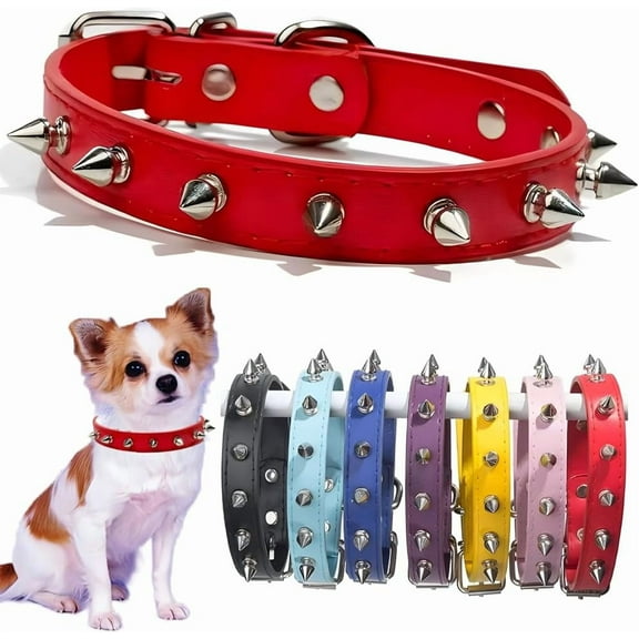 Spiked Dog Collar for Small Dogs PU Leather Spike Puppy Collar Anti Bite Rivet Studded Cat Collar for Kittens Extra Small Medium Pets Like Chihuahua Pug Pit Bull Bulldog 1Pack