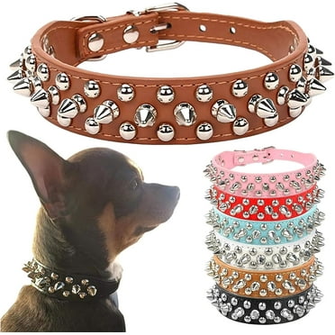 Spiked Dog Collar Soft Pu Leather Funny Mushrooms Rivet Spike Studded Puppy Collar Adjustable Outdoor Pet Dog Collar for Small Medium Large Dogs Cats