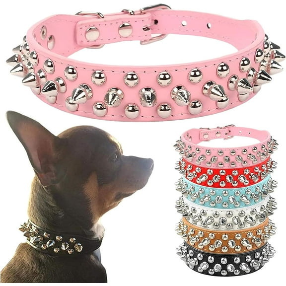 Spiked Dog Collar Soft Pu Leather Funny Mushrooms Rivet Spike Studded Puppy Collar Adjustable Outdoor Pet Dog Collar for Small Medium Large Dogs Cats