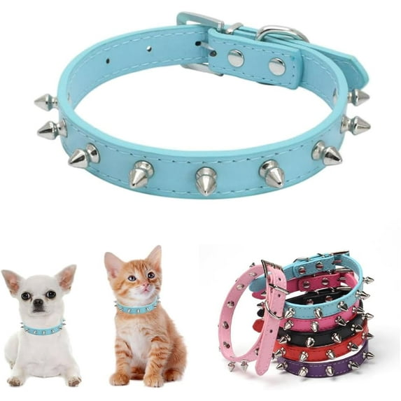 Spiked Dog Collar for Small Dogs, Mushrooms Rivet Soft Pu Leather Spike Stud Studded Cat Collar Adjustable for Mini Tiny Breed Pet Teacup Puppy 1Pack