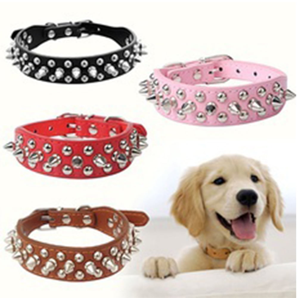 Spiked Dog Collars Soft PU Leather Mushroom Rivet Inlaid Puppy