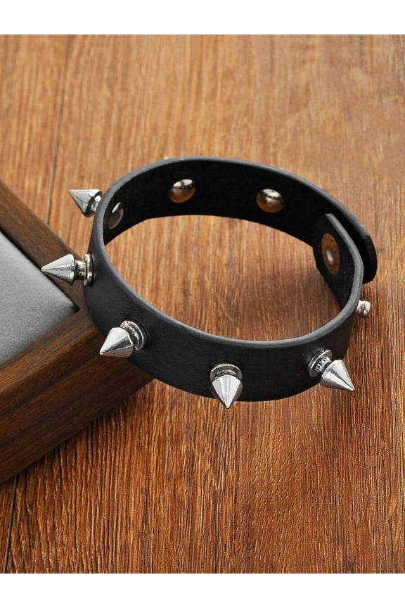 Spiked Punk Rock PU Leather Cuff Bracelet - Black - 1 Pack