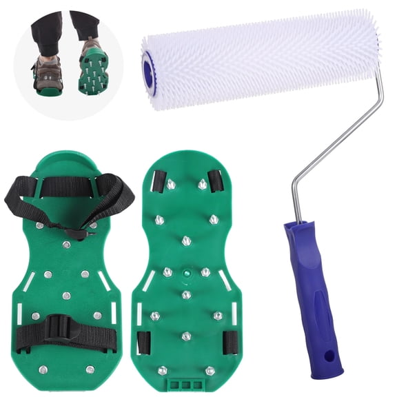 Spiked Roller and Shoes Set, 9 Inch Screed Roller Tool with Spike Footwear, Epoxy Flooring Air Bubble Reduction Tool, Self-Leveling Concrete Application