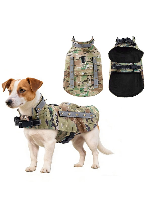Spiked Small Dog Vest,Reflective Dog Harness Vest with Removable Spikes, Anti-Bite & Predator Protective Dog Jacket with D-Ring & Breathable Linings Green M