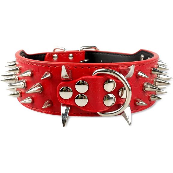 Spiked Studded Dog Collar, PU Leather Dog Collar, Adjustable Pet Collars for Medium or Large Breed Pet (S, Red5)