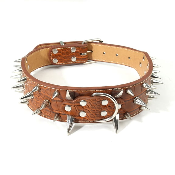 Spiked Studded Dog Collar With Large Sharp Spikes 2 Inch Wide Protect Dog's Neck From Bites Fit Pitbull Doberman Shepherd