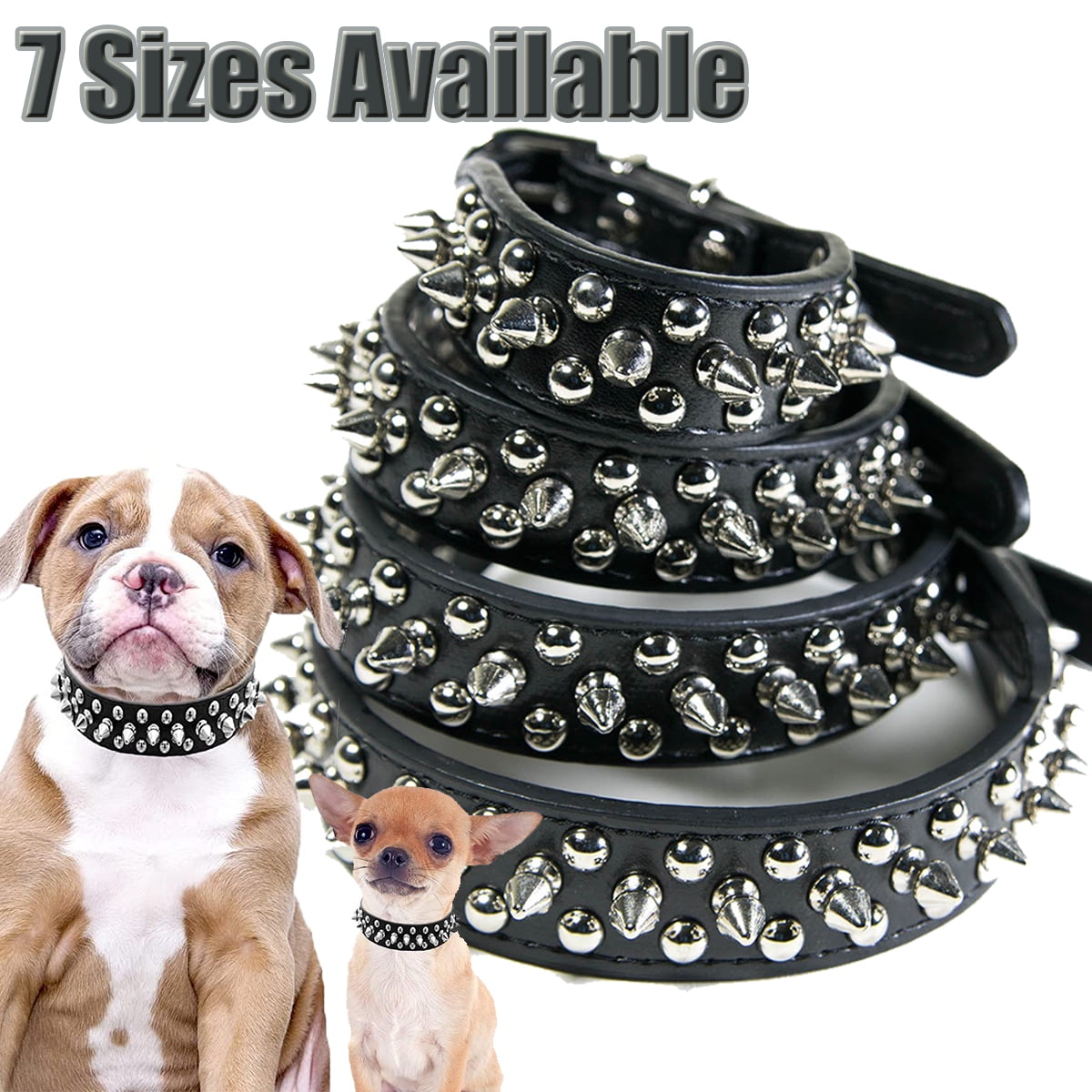 Spiked Studded Leather Dog Collar with Leash, PU Leather Dog