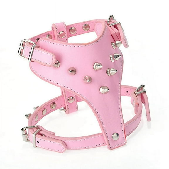 Spiked Studded Leather Puppy Dog Harness Vest for Small Breeds Pink