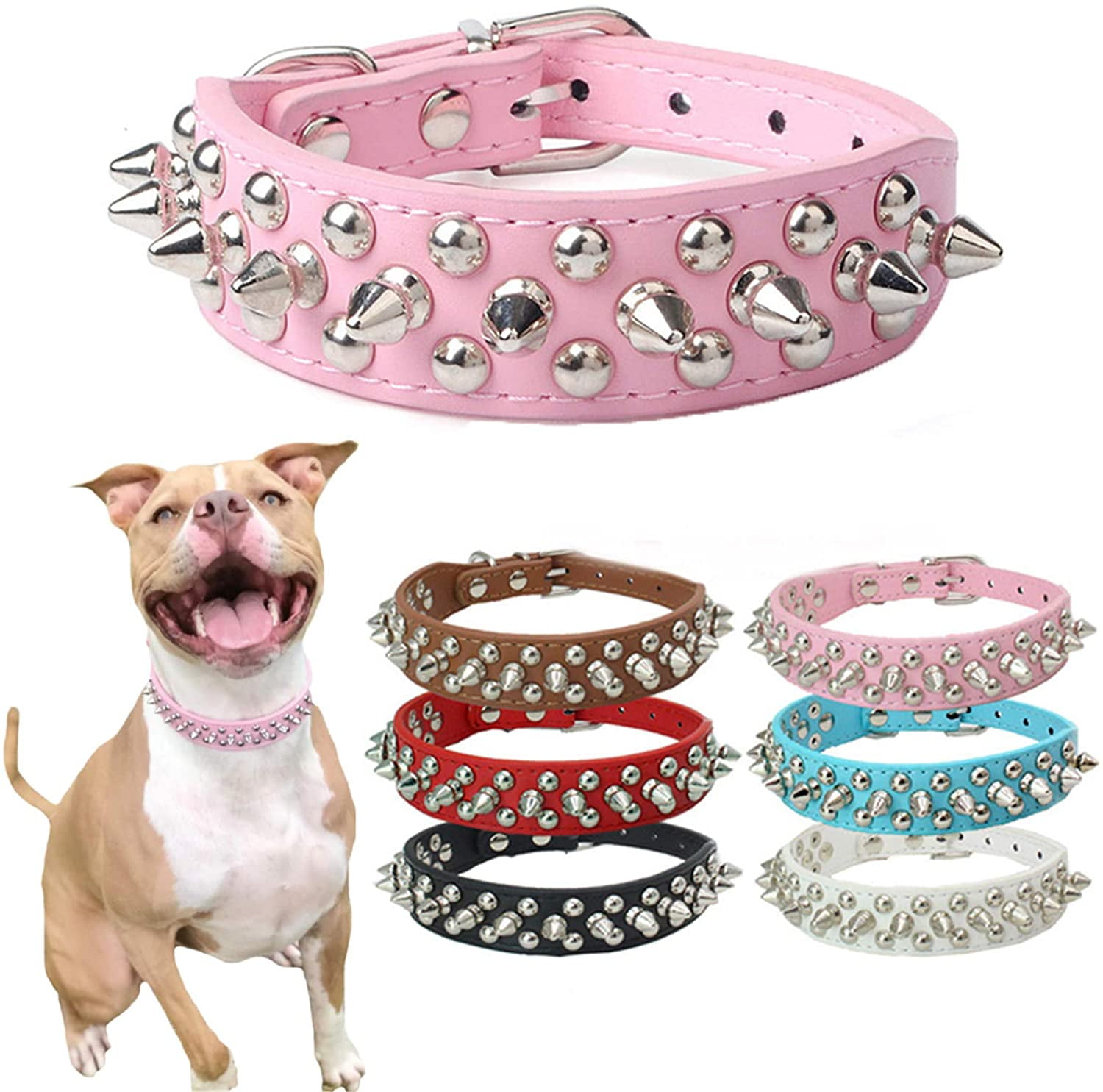 Pink leather clearance spiked dog collar