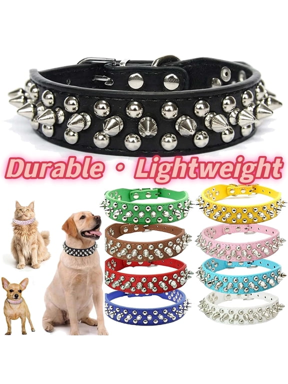 Spiked Studded Rivet Leather Dog Collar for Cats Various Sizes of Pets _ #01 _ Black _ S - 11"-13"