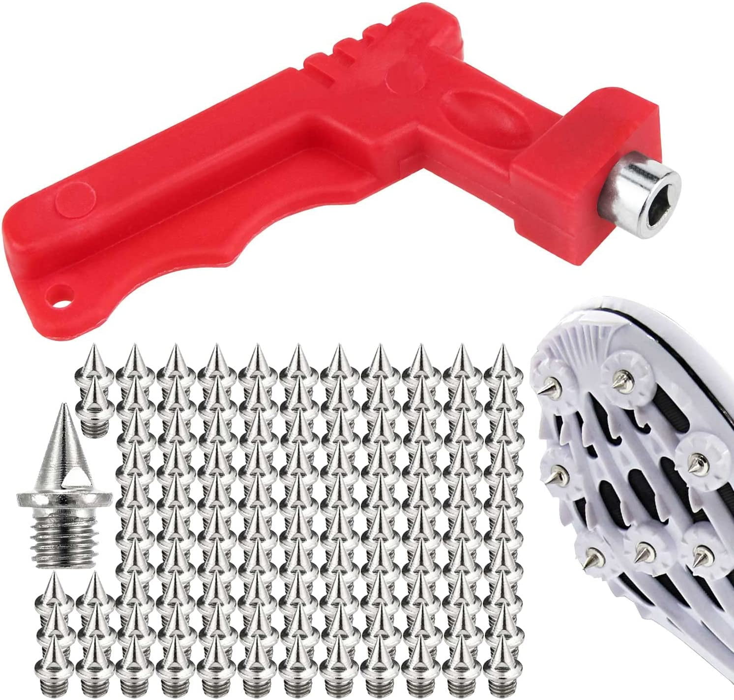 100pcs Running Spikes, 0.25in Stainless Steel Spikes For Track Shoes With 1pcs Spike Wrench Track Spikes Sports Replacement Supplies For Cross